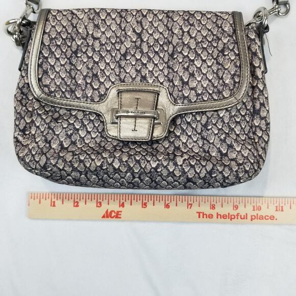Coach Crossbody Bag Womens Gray Silver Snakeskin Print Leather Trim Flap F20036 - Picture 13 of 13
